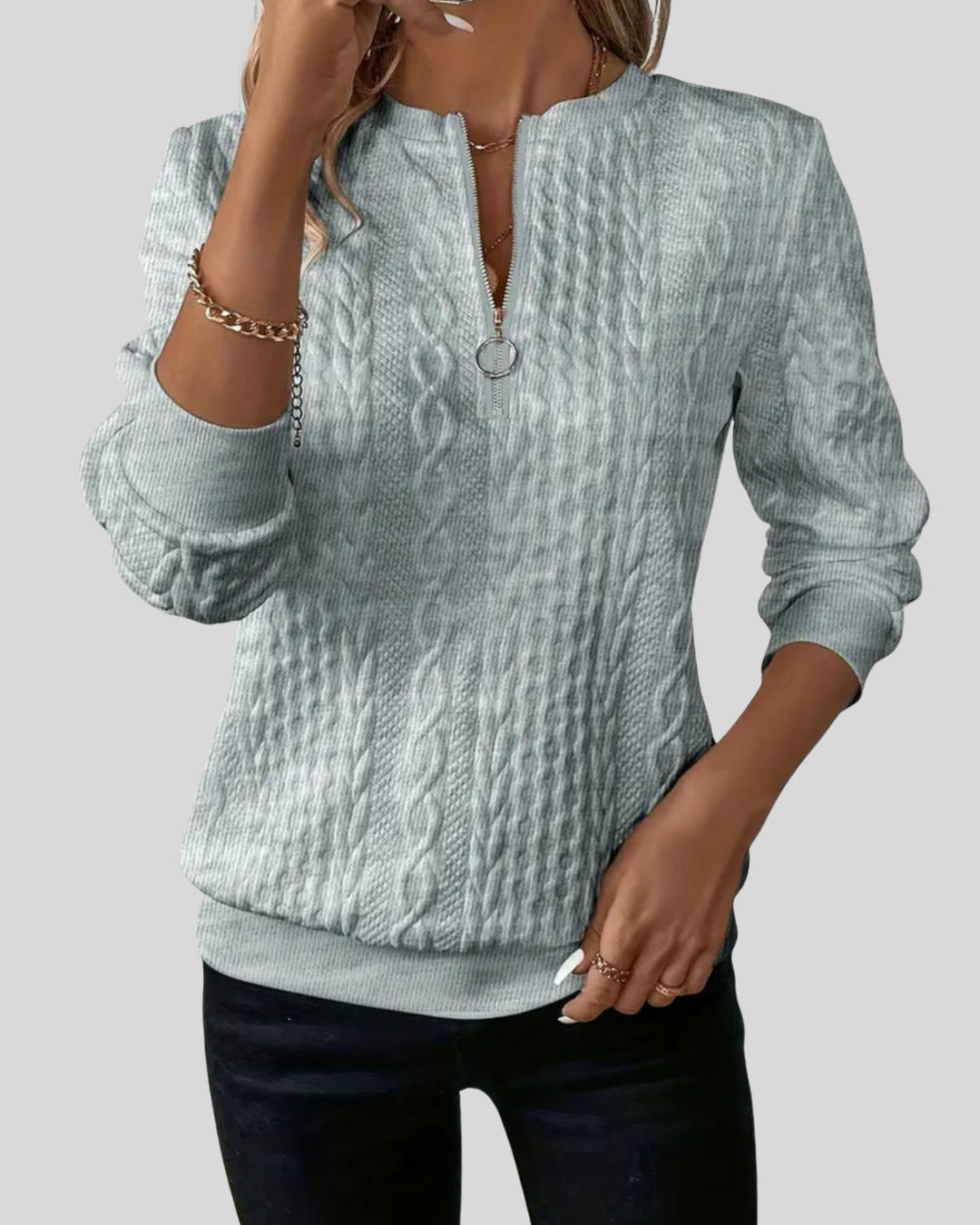 ZUZANA | Dámský svetr na zip s copánkovým vzorem