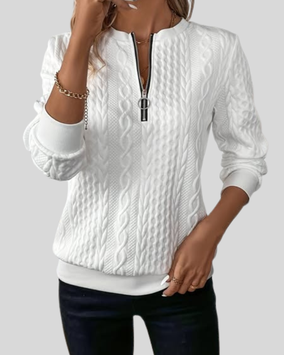 ZUZANA | Dámský svetr na zip s copánkovým vzorem