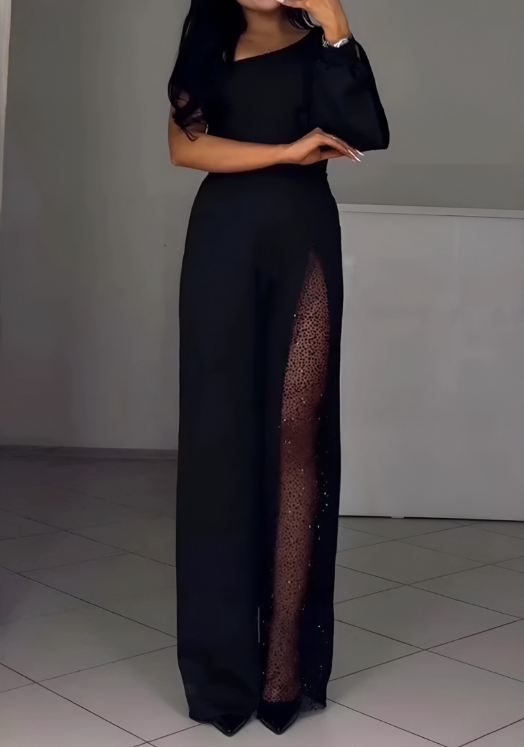 Rhea | Elegantní overal s flitrovým pruhem